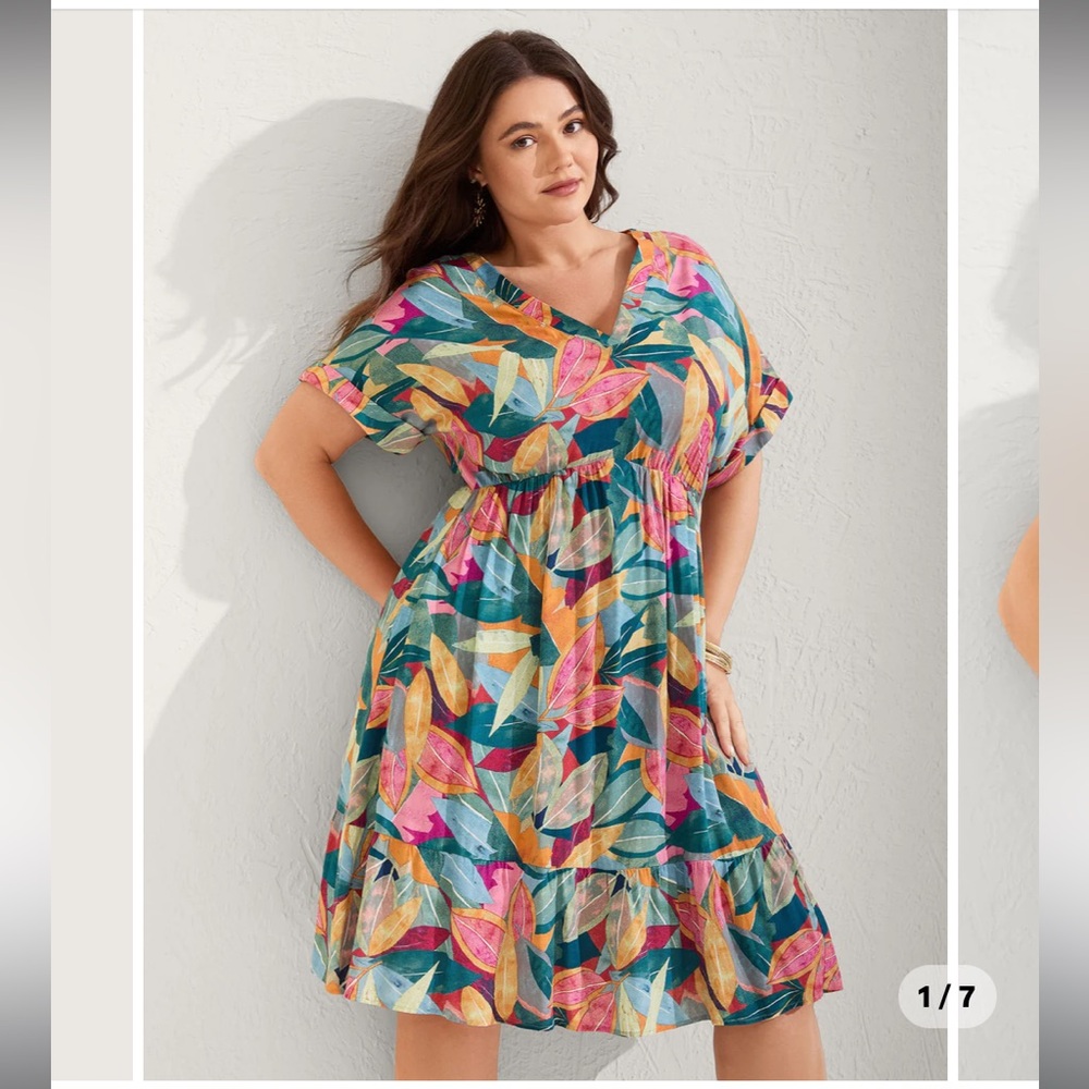 Bloomchic Multicolor Leaf Print Midi Dress